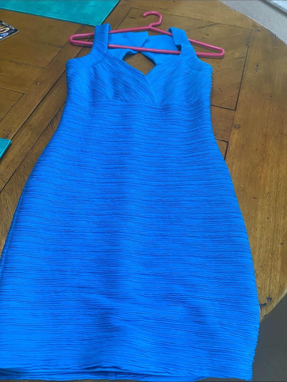 G by Guess Teal Textured V-Neck Bodycon Mini Dress
